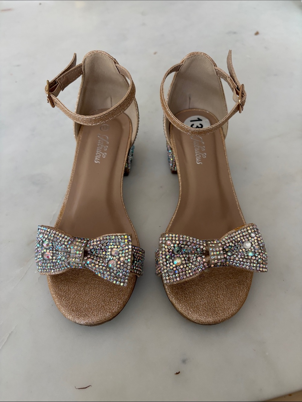Girls' Glitter Bow Ankle-Strap Sandals - Rose Gold